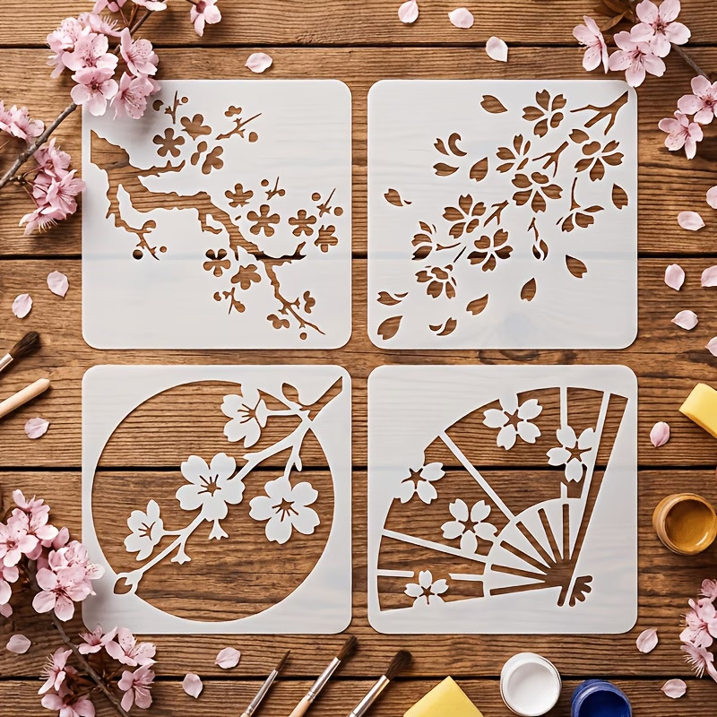 Art Craft Template - 4PCS Estênceis de Flor de Cerejeira