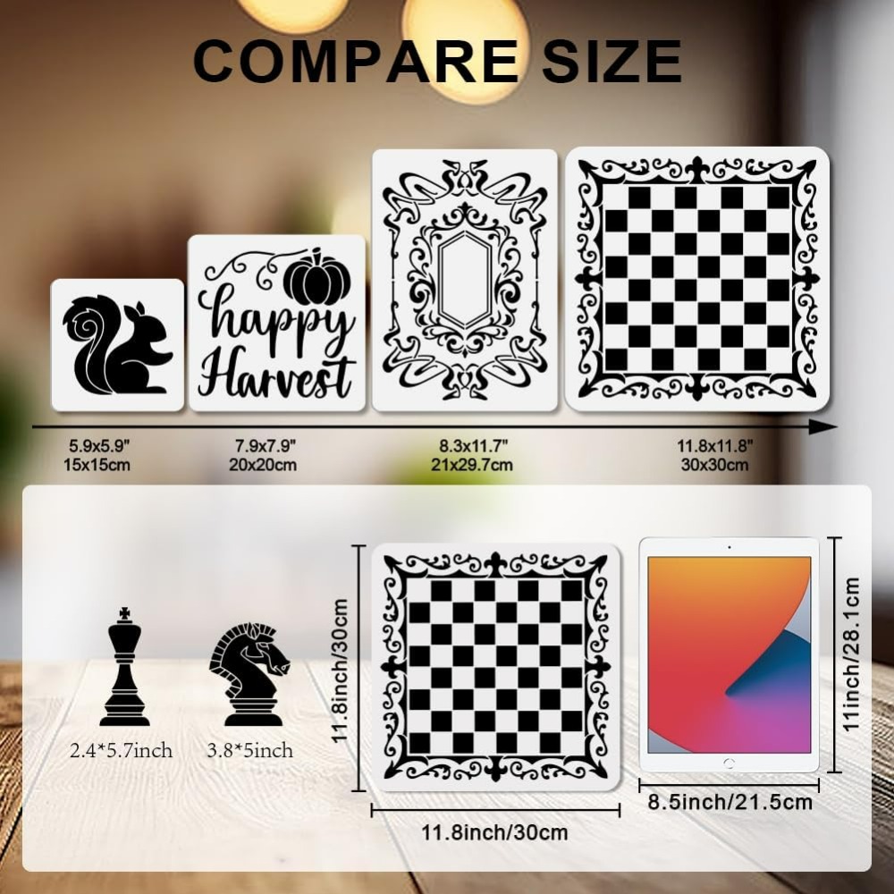 2 peças de xadrez estêncil ren - Art Craft Template avaliação e preço