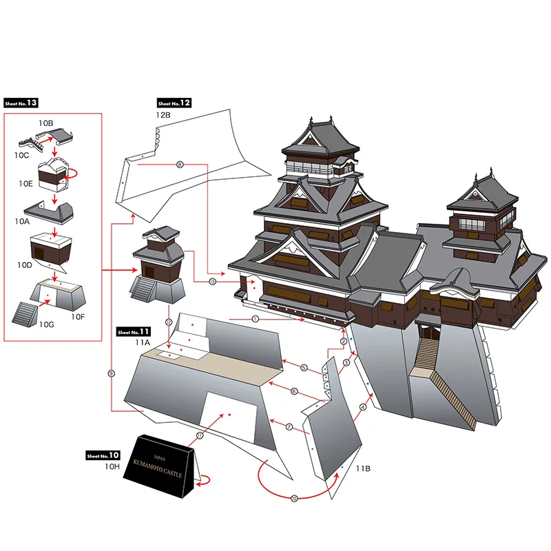 Japão kumamoto castelo mini mo - Art Craft Building avaliação e preço